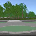 Municipal Road Intersection With Green Median Strips Zebra Crossings Street Lamps And Greenery