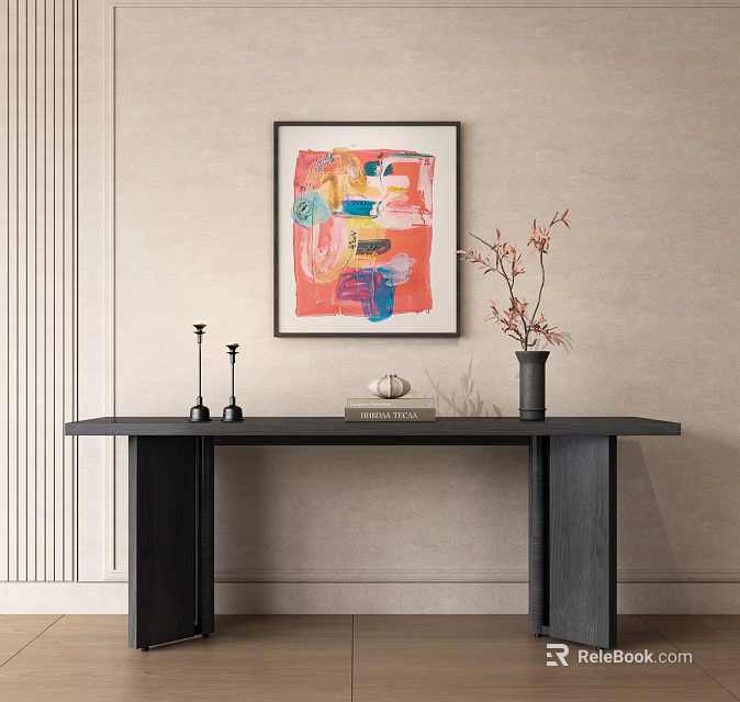 Modern Minimalist Console Table with Abstract Painting Above and Vase with Branches on Top 3d model 