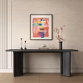 Modern Minimalist Console Table with Abstract Painting Above and Vase with Branches on Top