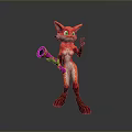 Red Fox Cartoon Character 3D Model With Green Eyes Pink Purple Megaphone Making Peace Sign