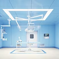 Hospital Outpatient Clinic Modern Blue Operating Room Featuring Operating Table Surgical Lights and Clean Environment