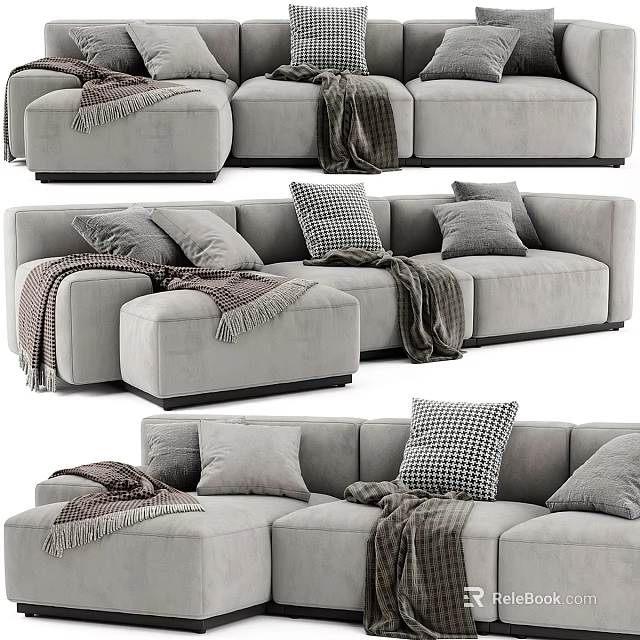 Modern Sectional Sofa Interior Design With Plush Cushions And Throw Blankets 3d model