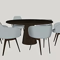 Modern Round Dining Table Set With Dark Wooden Table And Light Gray Chairs 3d model