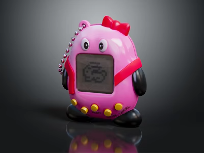 Pink Electronic Toy with Red Bow Chain Screen Yellow Buttons and Black Feet 3d model