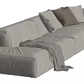 Modern Gray Sectional Sofa with Soft Pillows and Cozy Throw Blanket 3d model