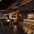 Modern Style Bar With Awning Warm Lighting Wine Racks Bar Counter And Tables From Outside
