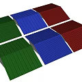 Colored Roofing Components In Green Blue Red And Brown For Building Construction