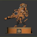 Orange Mechanical Mech Character Standing On Circular Base With Weapon And Sci-Fi Details 3d model