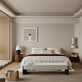 Modern Minimalist Bedroom Interior With Bedside Tables Decorative Art And Area Rug