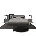 Modern Double Bed Bedroom Setup With Nightstands Table Lamps And Round Ottoman 3d model
