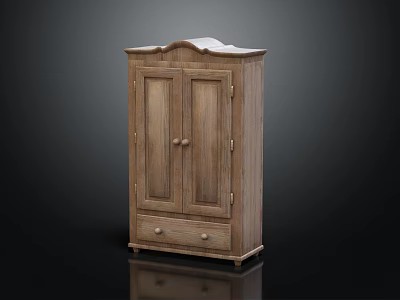 Classic Wooden Wardrobe With Two Doors Drawer And Arched Top Design 3d model