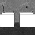 Two White Square Washbasins With Faucets On Grey Marble Wall And Floor