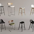 Modern Bar Chair Bar Stool Bar Table Chair High Stool Backrest Rattan Bar Chair Leisure Chair Without Armrest 3d model