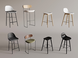 Modern Bar Chair Bar Stool Bar Table Chair High Stool Backrest Rattan Bar Chair Leisure Chair Without Armrest 3d model