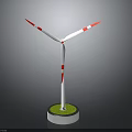 Industrial Wind Turbine Model With White Blades Red Markings And Green Base Platform