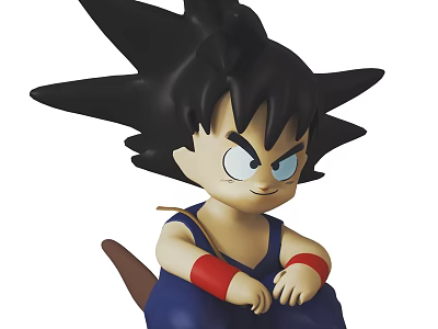 Anime Doll With Black Spiky Hair Blue Eyes Red Wristbands And Tail In Sitting Pose 3d model