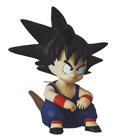 Anime Doll With Black Spiky Hair Blue Eyes Red Wristbands And Tail In Sitting Pose 3d model