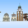 Various Architectural Towers With Different Styles Clock Dome And Brick Designs