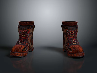 Stylish Vintage Handcrafted Leather Boots With Decorative Straps Buttons And Retro Texture 3d model