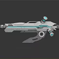 Futuristic Sci Fi Energy Weapon With Blue Neon Lights Silver Gray Body And Scope
