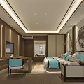 Modern Chinese Style Hotel Guest Room Featuring Bed Landscape Painting Sofa TV And Carpet