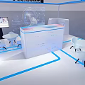Modern Exhibition Booth With Sleek White Design And Blue Accent Lines