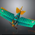 Space Themed Toy Biplane Model With Turquoise Orange Body And Shark Decals Propeller
