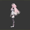 Anime Style Pink Hair Character With Bows White Purple Frilly Dress And Small Magical Creature