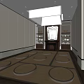 Serene Religious Worship Space Interior With Central Buddha Statue Shelves And Prayer Mats