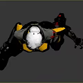 Futuristic Game Movie Character In Yellow Black Armor With White Hair And Red Facial Features Standing