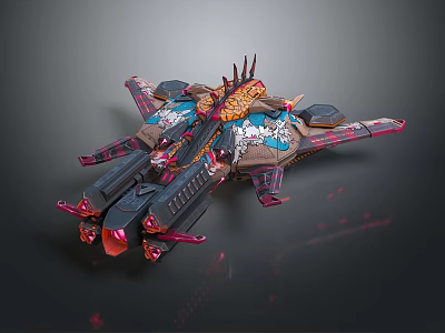 Cosmic Spaceship With Futuristic Red Blue Colorful Design And Aerodynamic Features 3d model