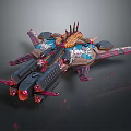 Cosmic Spaceship With Futuristic Red Blue Colorful Design And Aerodynamic Features