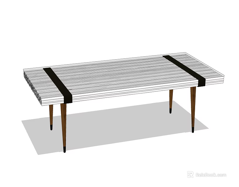 Modern Dining Table Set With Grid Pattern Surface Black Straps And Slender Legs Design 3d model 