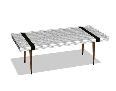 Modern Dining Table Set With Grid Pattern Surface Black Straps And Slender Legs Design 3d model