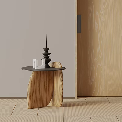 Modern Wooden Side Table With Unique Curved Base And Decorative Ornaments 3d model