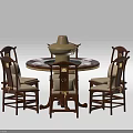Classic Round Dining Table Set With Four Wooden Chairs And Central Container