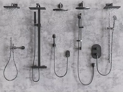 Modern Black Shower Systems With Different Styles Handheld And Overhead Wall Mounted 3d model