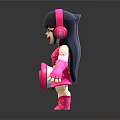 Cartoon Girl Character In Pink Star Dress With Headphones And Pink Hat