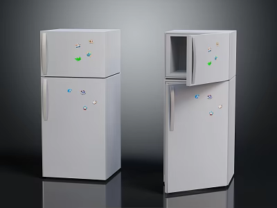 Modern Double Door Refrigerators With Open Closed Doors And Control Panels 3d model