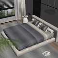 Modern Double Bed Interior With Gray Bedding Light Gray Headboard And White Nightstands