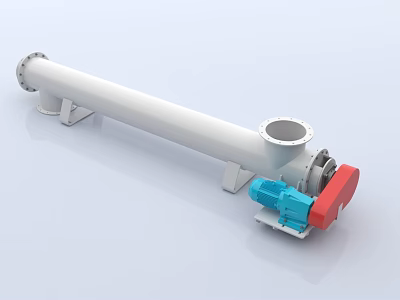 Industrial Screw Conveyor Equipment with Horizontal Conveying Tube Blue Drive Motor and Red Gearbox 3d model