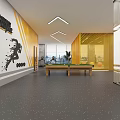 Modern Spacious Fitness Gym Interior With Workout Equipment Yellow Floor Lines Gray Walls And Mirrors