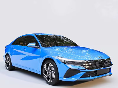 Blue Modern Sedan With Sleek Exterior Design Sporty Wheels Front Grille Headlights 3d model