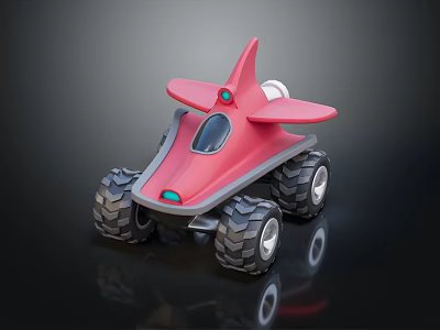 Pink Cartoon Style Toy Vehicle With Large Wheels And Transparent Cockpit 3d model