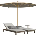 Outdoor Wooden Lounge Chair with Gray Cushions Umbrella and Side Table