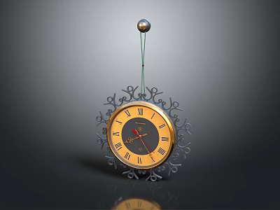 Elegant Decorative Wall Clock With Gold Frame Black Dial And Ornate Patterns 3d model