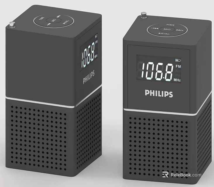 Philips Black Audio Speakers With Digital Display And Mesh Design 3d model
