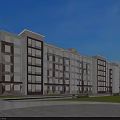 Multi Story Residential Building With Brick Red And White Exterior Green Lawn And Trees