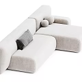 Light Beige Upholstered Sectional Sofa with Plaid Pillow Round Cushions Modern Style