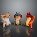 Colorful Cartoon Mythical Creature Characters With Beige Blue Red Bodies Horns And Different Poses